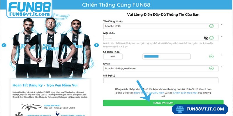 Sau khi hoàn thành tài khoản FUN88 được kích hoạt ngay