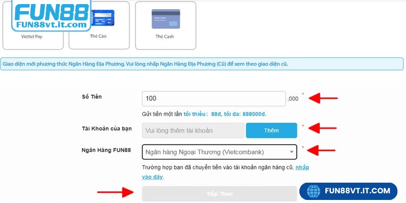 Phương thức nạp tiền FUN88 thông qua ví điện tử